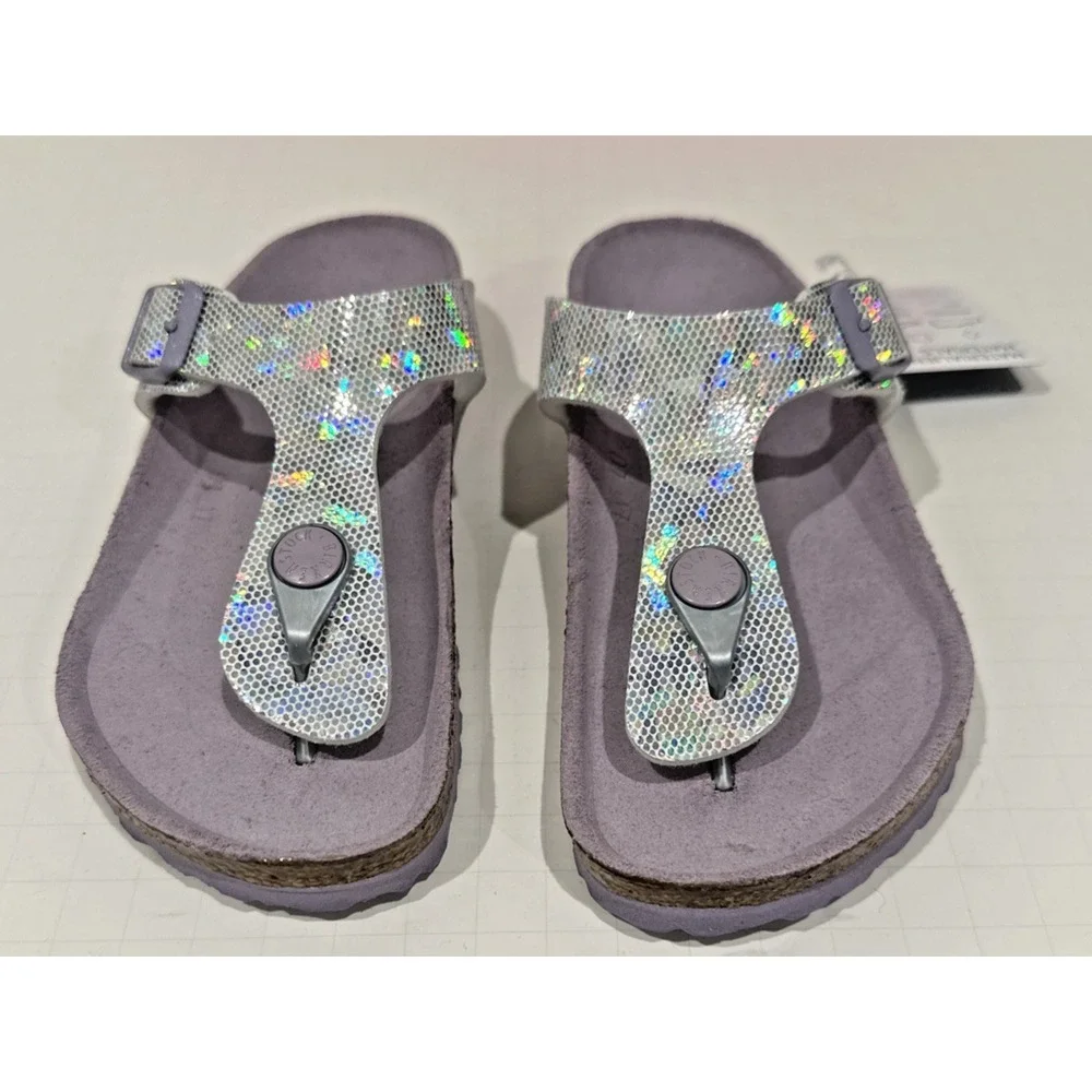 Birkenstock Kids Size EU 30 US K12 Narrow Gizeh Sandals Hologram Silver Lavender